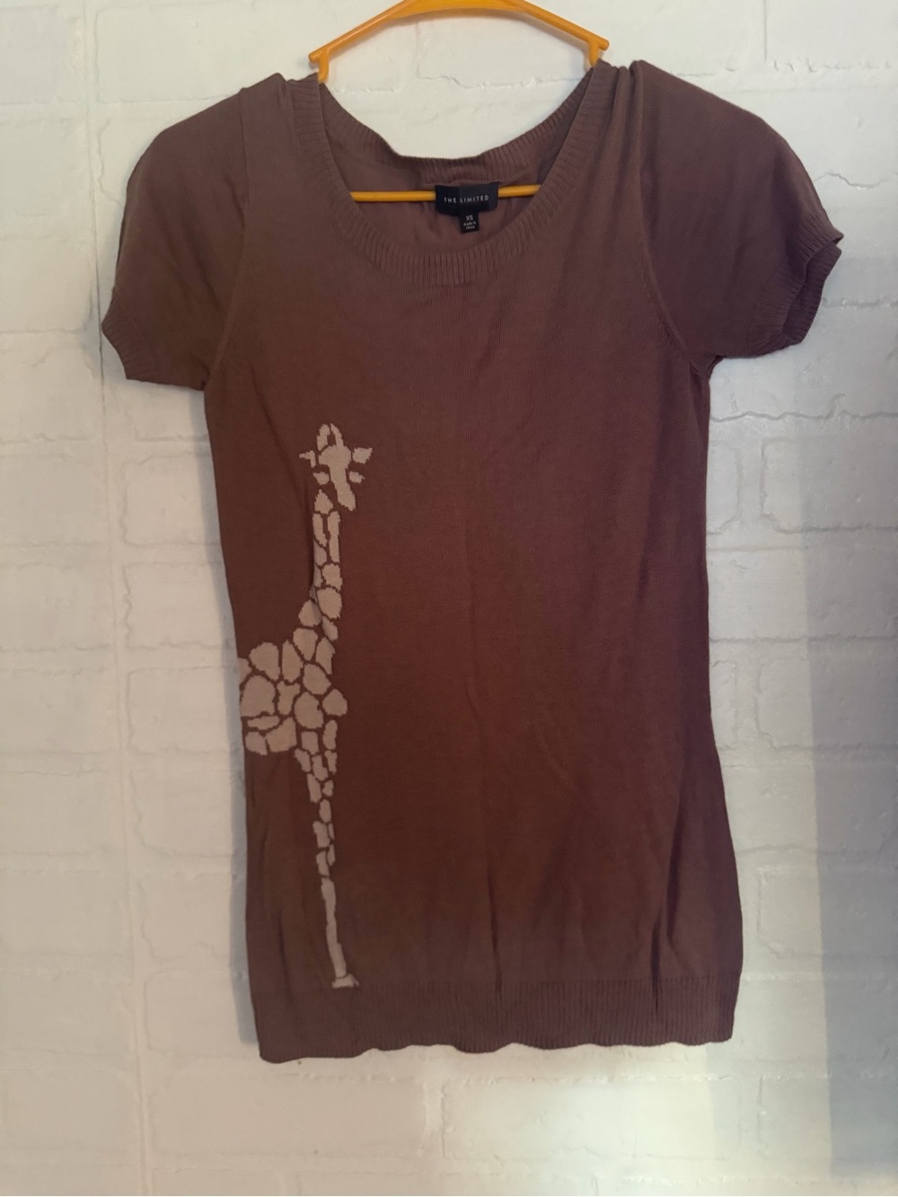 The Limited Brown Short-Sleeve Knit Top with Cream Giraffe